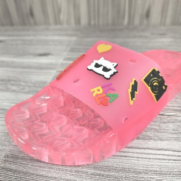 Karl Lagerfeld Paris Thea Fuchsia Pink Translucent Pool Slides-Women's Size8 NEW - Picture 10 of 16